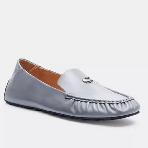 Women’s Silver Blue Coach Ronnie Leather Driving Loafer Size 8